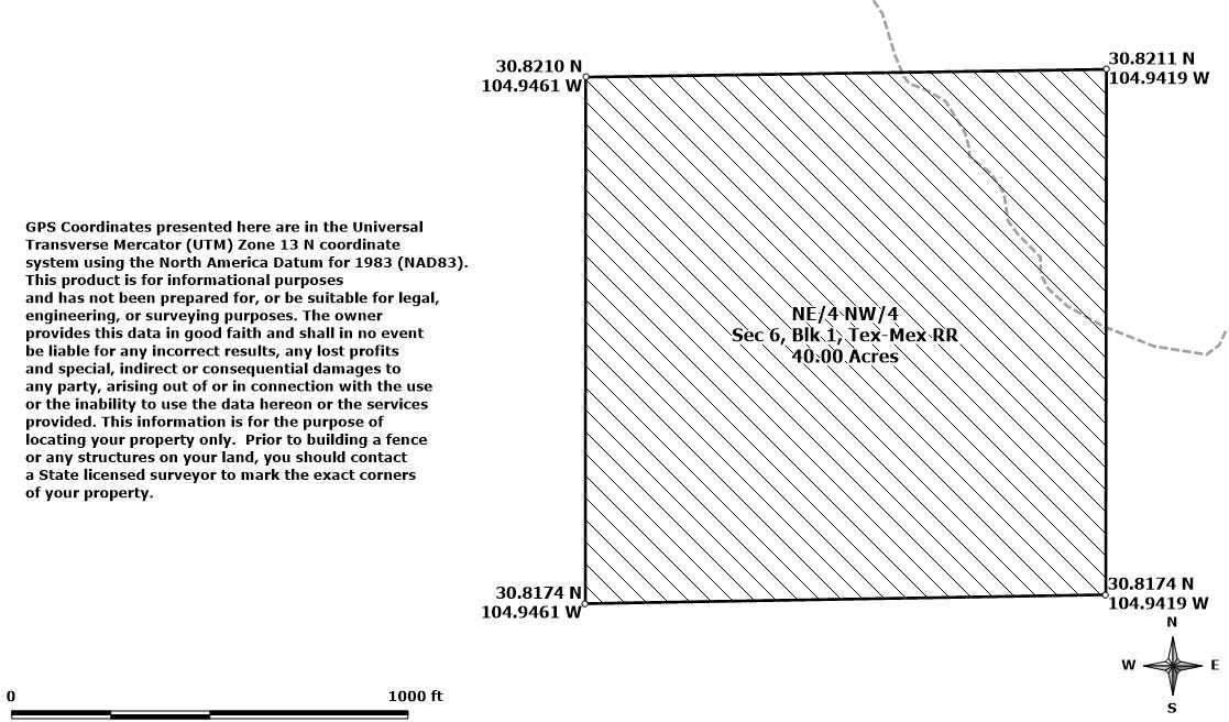 Survey map — 40 acres, NE/4 NW/4, Section 6, Blk 1, Tex-Mex RR